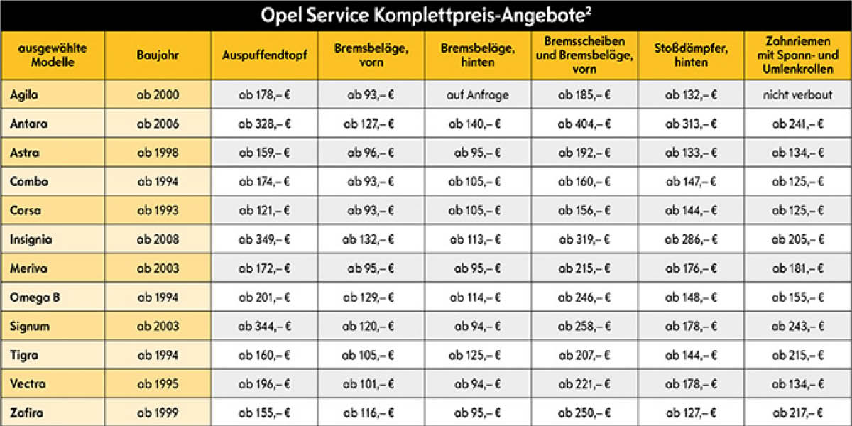 Opel Service Komplettpreis-Angebote