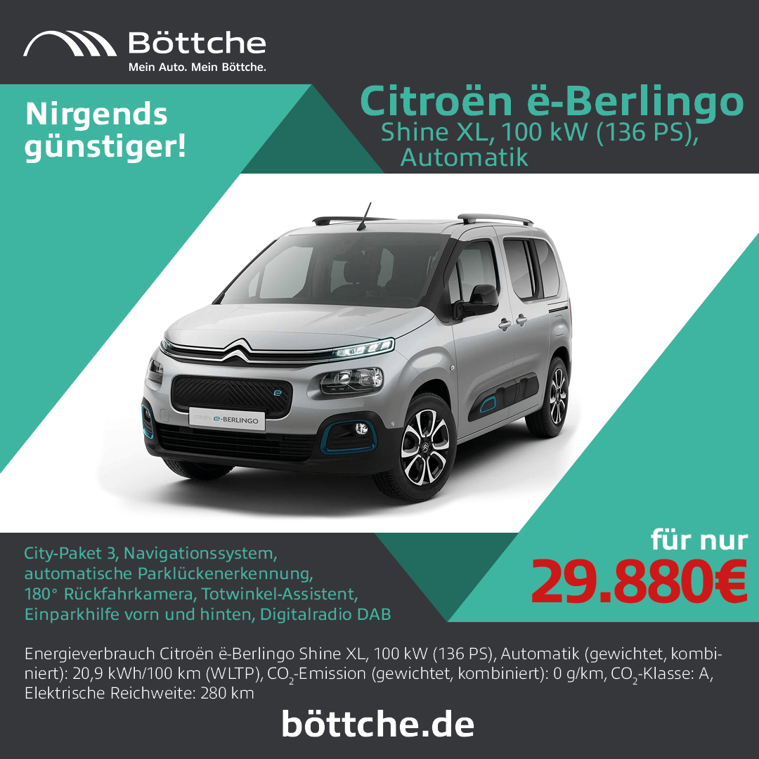 Zu sehen ist der Citroen e-Berlingo für nur 29.880€.